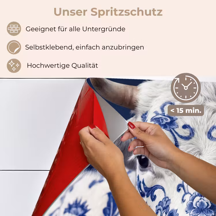 Koe - Delfts - Blauw - Artistiek keuken achterwand spatscherm klein -spatscherm_DE