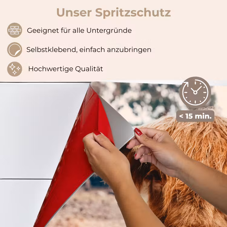Koe- Schotse hooglander - Hoorns - Bruin - Landschap keuken achterwand spatscherm klein -spatscherm_DE