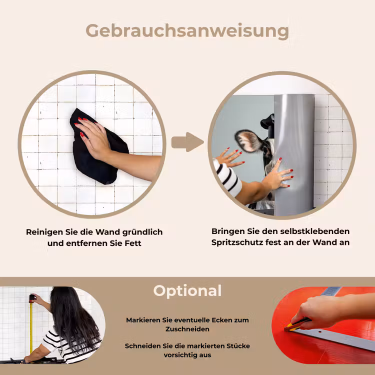 Koe - Zwart - Wit - Kok keuken achterwand spatscherm klein -gebruiksaanwijzing_DE