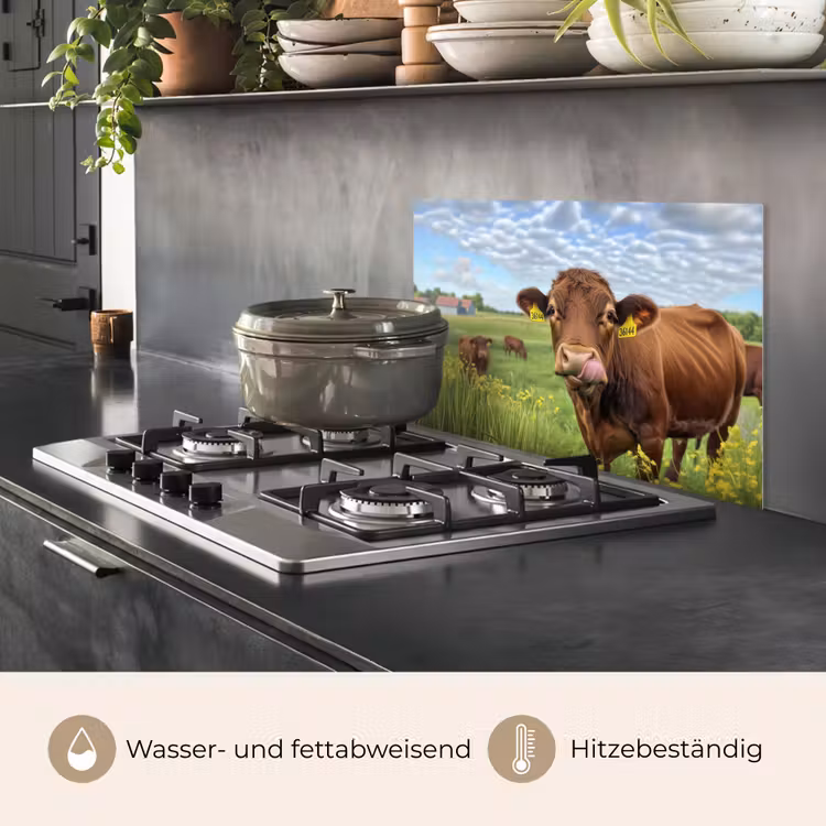 Koe - Weide - Bloemen keuken achterwand spatscherm klein -usp_DE