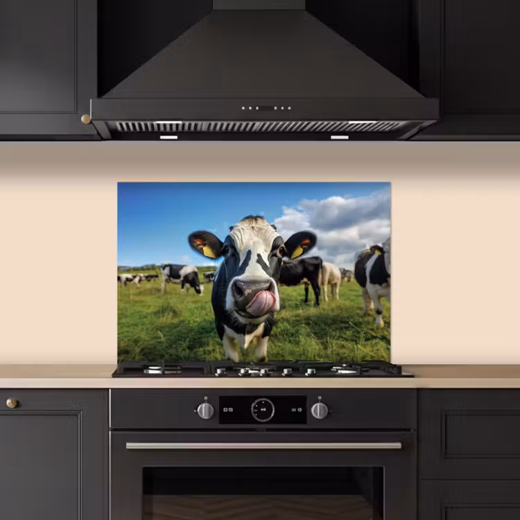 Koe - Tong - Weide keuken achterwand spatscherm klein -sfeer1