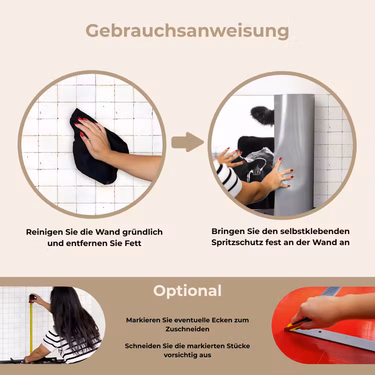 Koeien - Zwart - Wit keuken achterwand spatscherm klein -gebruiksaanwijzing_DE