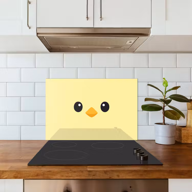 Kuiken - Vrolijk - Geel - Minimalistisch keuken achterwand spatscherm klein -sfeer2