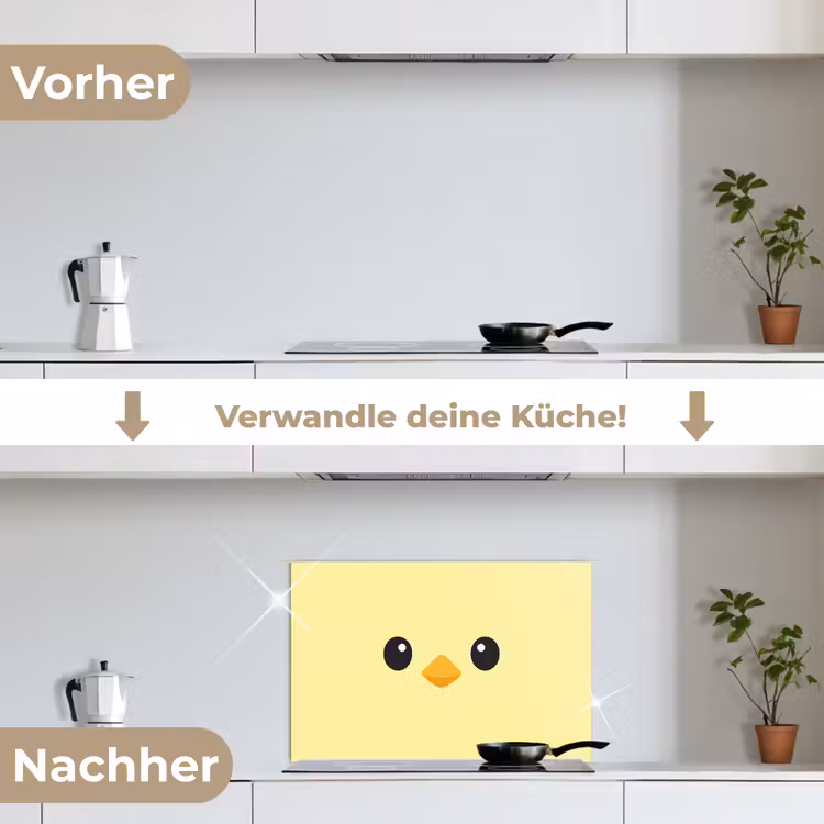Kuiken - Vrolijk - Geel - Minimalistisch keuken achterwand spatscherm klein -voor_na_DE