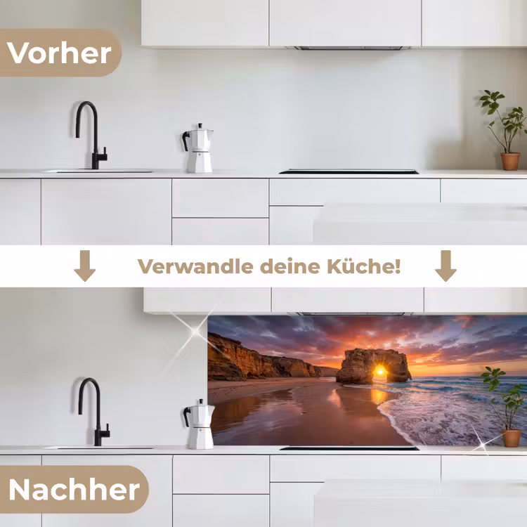 Kust - Rots - Zonsondergang - Zee - Natuur keuken achterwand 2 middel -voor-na_DE