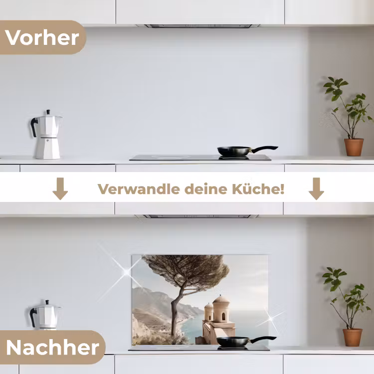 Kust - Klif - Boom - Gebouw keuken achterwand spatscherm klein -voor_na_DE
