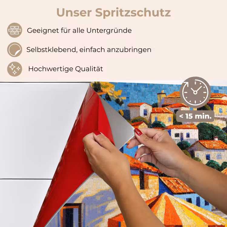 Kustdorp - Huisjes - Mozaïek - Zee keuken achterwand spatscherm klein -spatscherm_DE