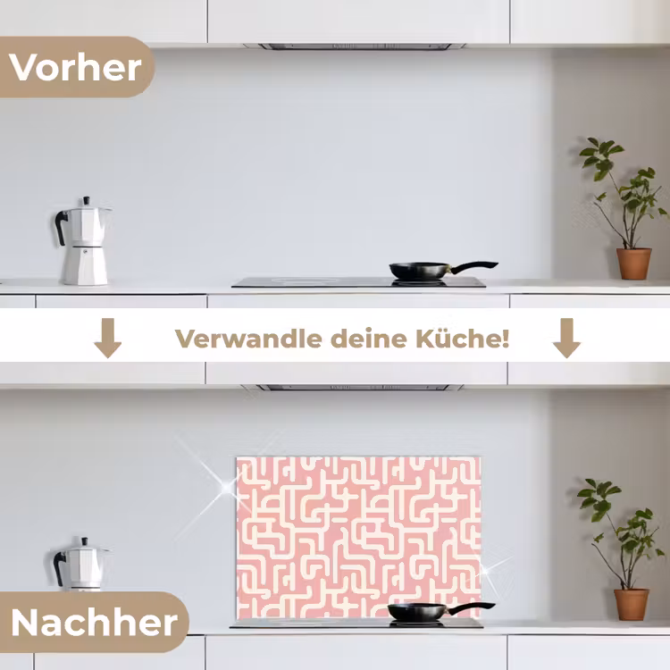 Doolhofpatroon - Roze - Wit - Abstract keuken achterwand spatscherm klein 900 -voor_na_DE