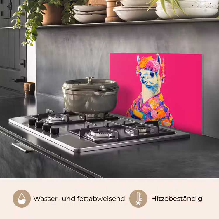 Lama - Kimono - Bloemenkrans - Felroze keuken achterwand spatscherm klein -usp_DE