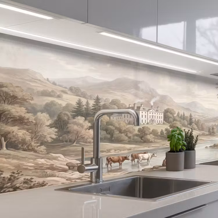 Landhuis - Rivier - Vee keuken achterwand 2 middel -3d_schuin
