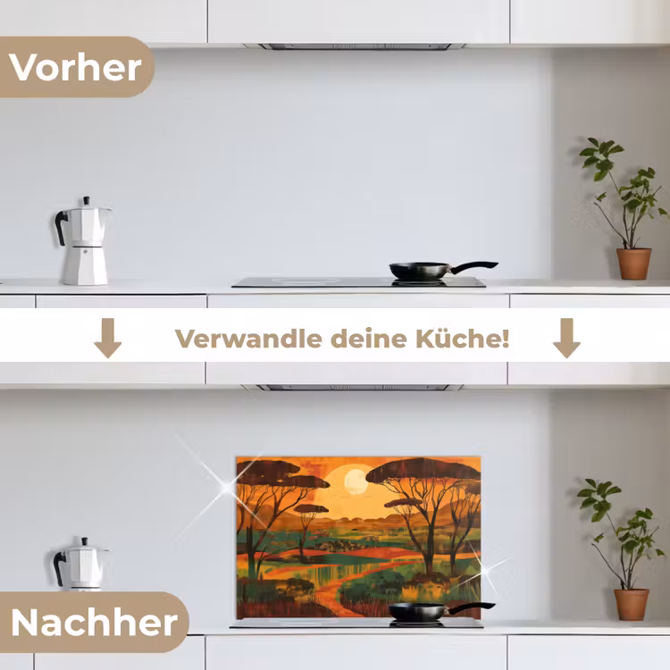 Landschap - Afrikaans - Zon keuken achterwand spatscherm klein -voor_na_DE