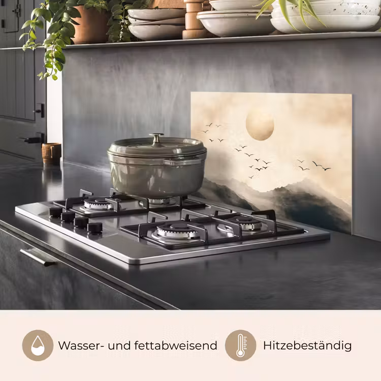 Landschap - Japandi - vogel keuken achterwand spatscherm klein -usp_DE