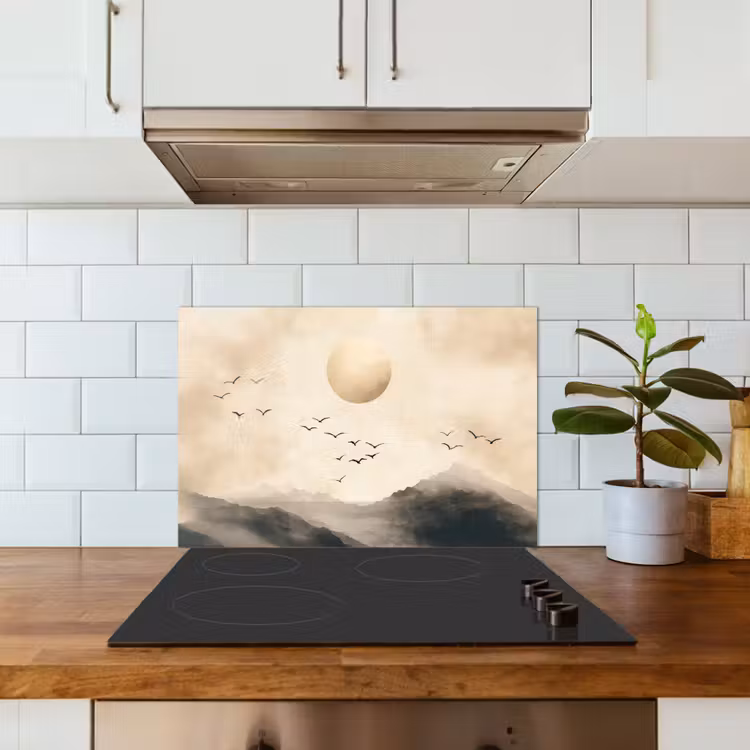 Landschap - Japandi - vogel keuken achterwand spatscherm klein -sfeer2