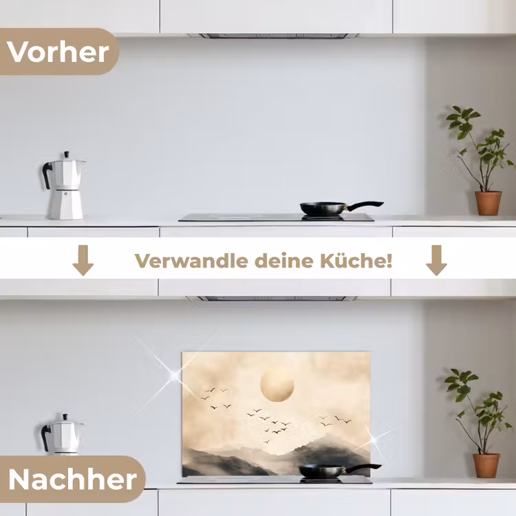 Landschap - Japandi - vogel keuken achterwand spatscherm klein -voor_na_DE