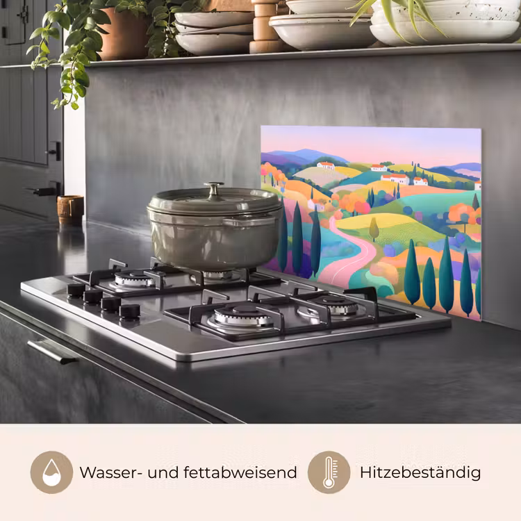 Landschap - Paars - Pastel - Huizen keuken achterwand spatscherm klein -usp_DE