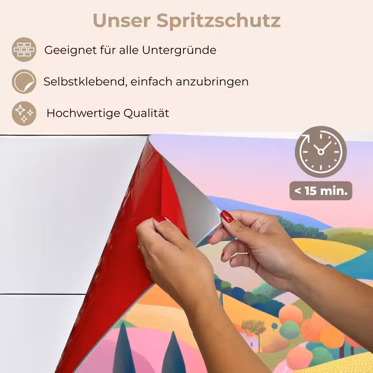 Landschap - Paars - Pastel - Huizen keuken achterwand spatscherm klein -spatscherm_DE