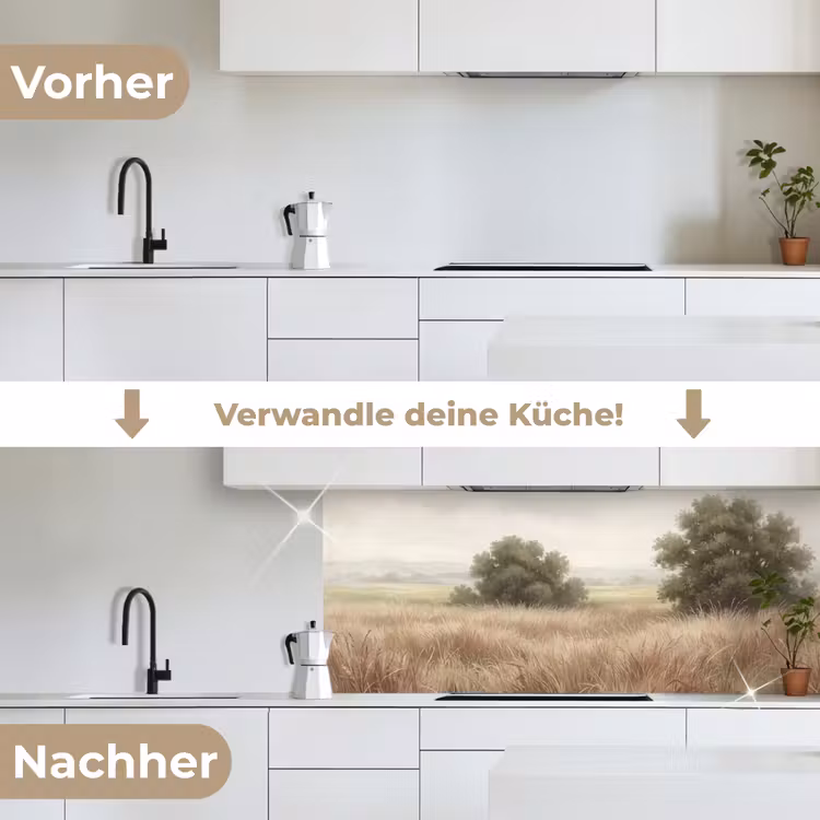 Landschap - Minimalistisch - Beige keuken achterwand 2 middel -voor-na_DE