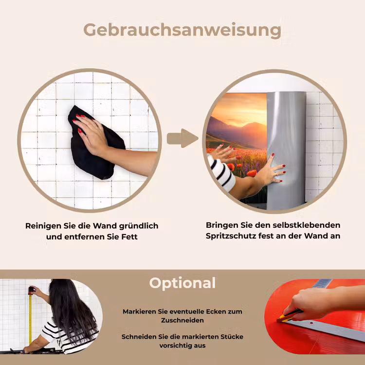 Landschap - Zonsondergang - Bloemenveld keuken achterwand spatscherm klein -gebruiksaanwijzing_DE