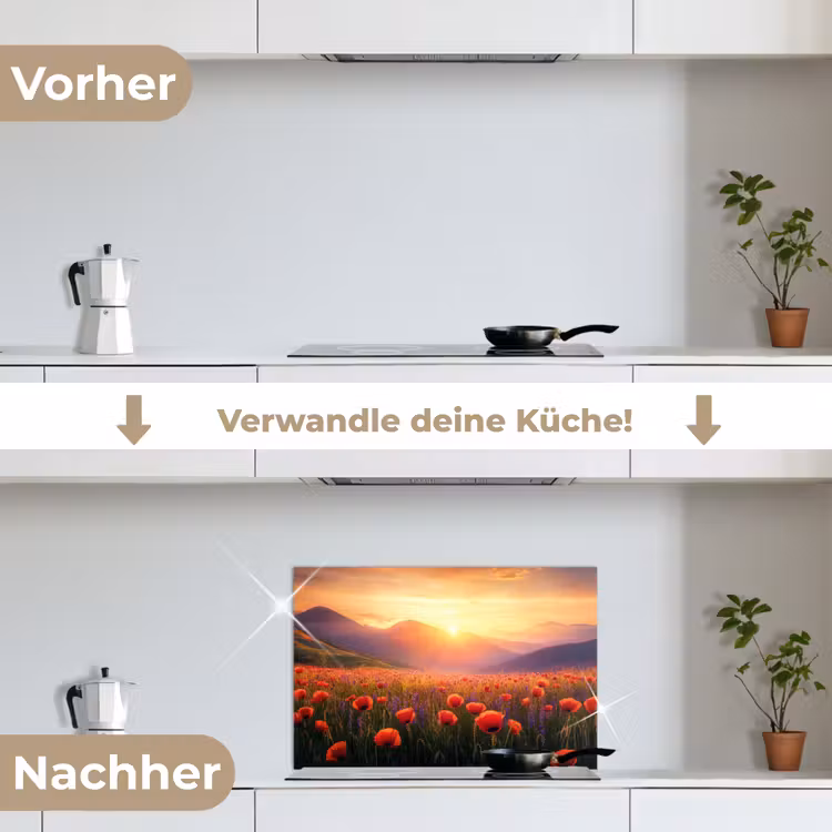 Landschap - Zonsondergang - Bloemenveld keuken achterwand spatscherm klein -voor_na_DE