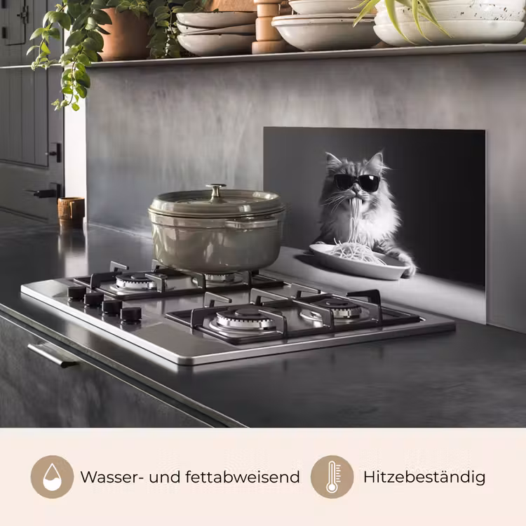 Langharige kat - Zonnebril - Spaghetti - Humor - Zwart - wit keuken achterwand spatscherm klein -usp_DE