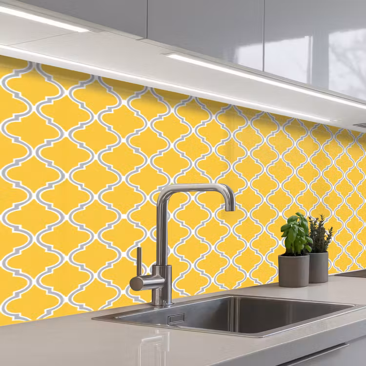 Lantaarn - Arabesk - Elegant - Geel keuken achterwand 2 middel 871 -3d_schuin
