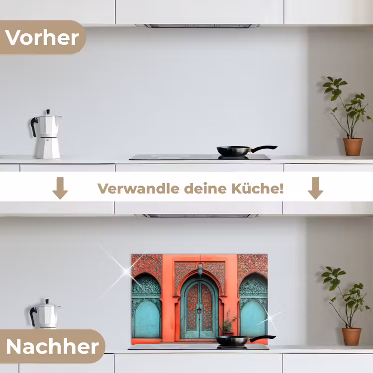 Lantaarn - Deur - Turquoise keuken achterwand spatscherm klein -voor_na_DE