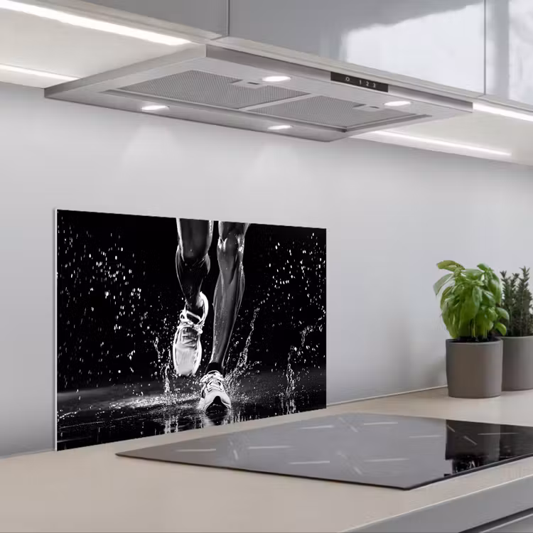 Hardloopschoenen - Rennen - Druppels - Zwart keuken achterwand spatscherm klein -3d_schuin