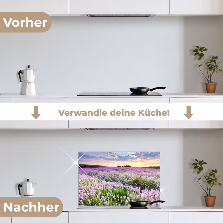 Lavendel - Bloemen - Zonsondergang - Paars - Weide keuken achterwand spatscherm klein -voor_na_DE