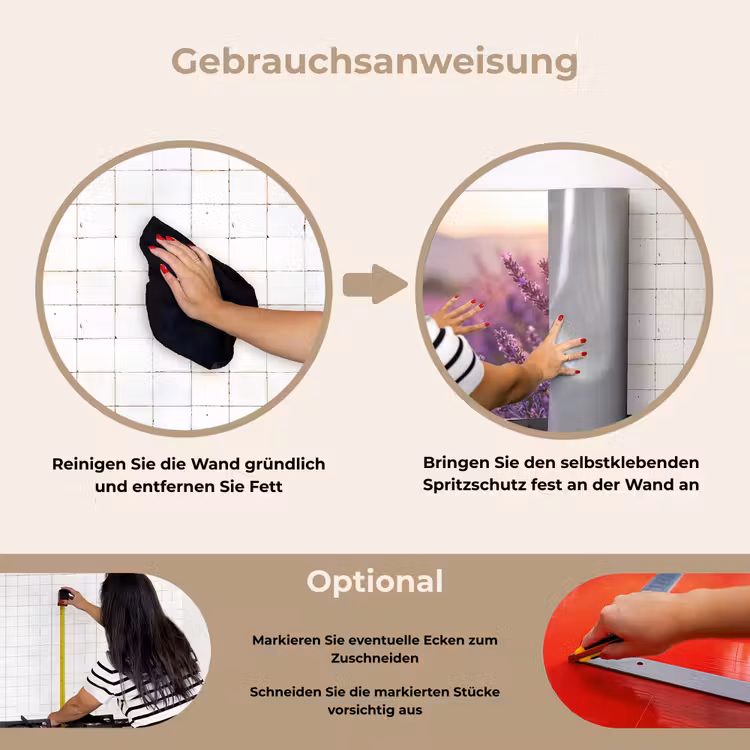 Lavendel - Paars - Zonlicht keuken achterwand spatscherm klein -gebruiksaanwijzing_DE