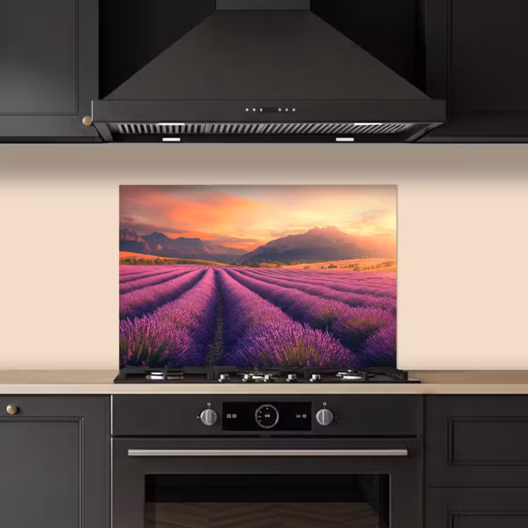 Lavendelveld - Zonsondergang - Paars keuken achterwand spatscherm klein -sfeer1