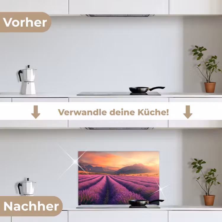 Lavendelveld - Zonsondergang - Paars keuken achterwand spatscherm klein -voor_na_DE