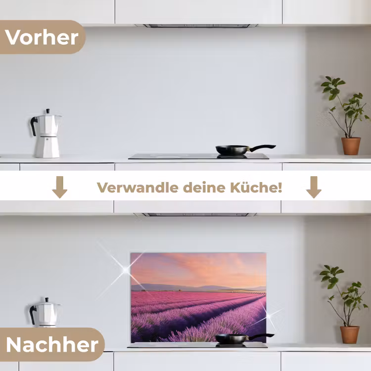 Lavendelveld - Zonsondergang - Paars - Bloemen keuken achterwand spatscherm klein -voor_na_DE