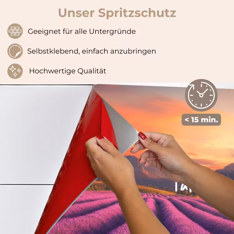 Lavendelveld - Quote - Zonsondergang keuken achterwand spatscherm klein -spatscherm_DE