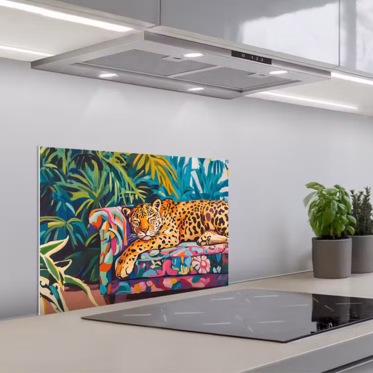 Luipaard - Kleurrijk - Tropisch keuken achterwand spatscherm klein -3d_schuin