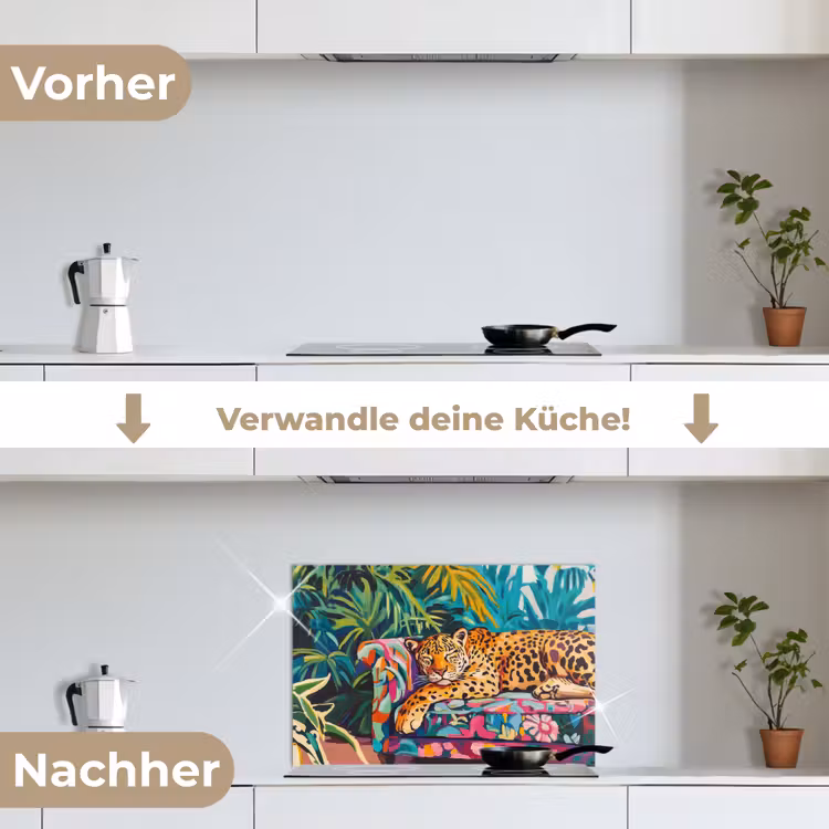 Luipaard - Kleurrijk - Tropisch keuken achterwand spatscherm klein -voor_na_DE