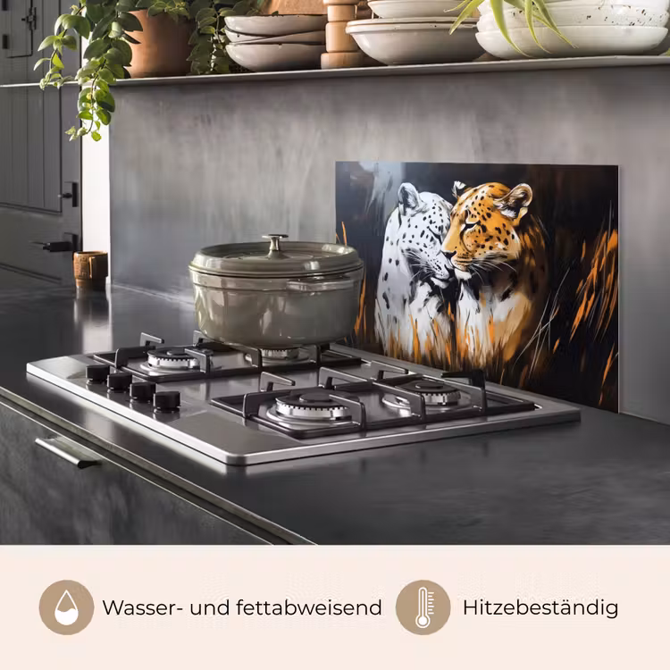Luipaard - Oranje - Wit - Gras keuken achterwand spatscherm klein -usp_DE