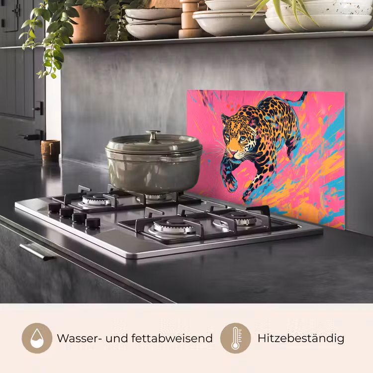 Luipaard - Roze - Oranje - Blauw - Verf keuken achterwand spatscherm klein -usp_DE