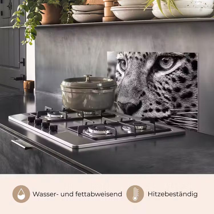 Luipaard - Zwart - Wit - Oog keuken achterwand spatscherm klein -usp_DE