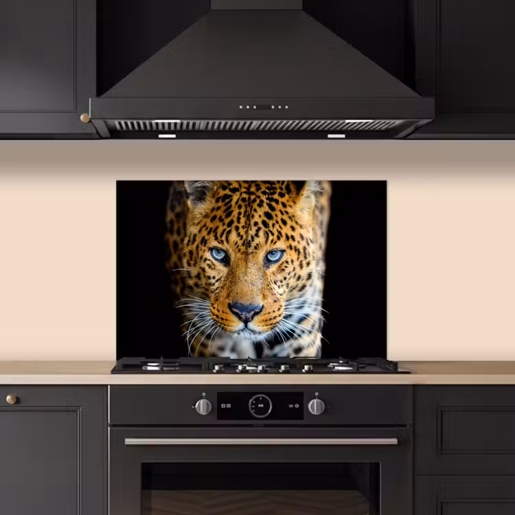 Luipaard - Dieren - Portret - Wilde dieren - Zwart keuken achterwand spatscherm klein -sfeer1