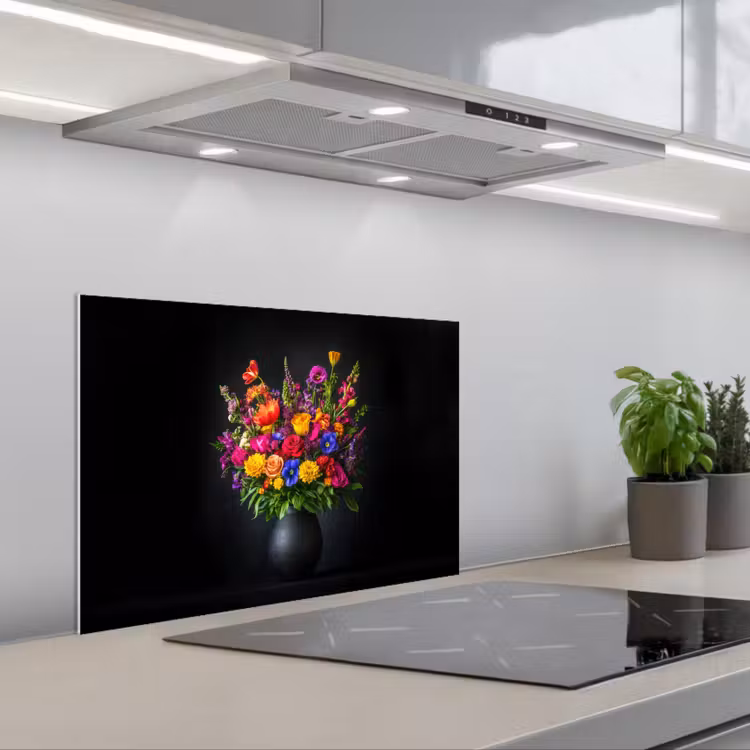Felgekleurd - Bloemen - Vaas keuken achterwand spatscherm klein -3d_schuin
