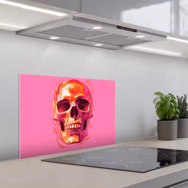 Felroze - Tanden - Schedel keuken achterwand spatscherm klein -3d_schuin