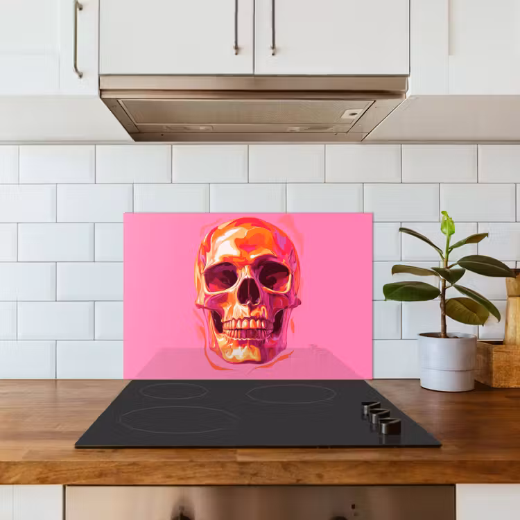 Felroze - Tanden - Schedel keuken achterwand spatscherm klein -sfeer2