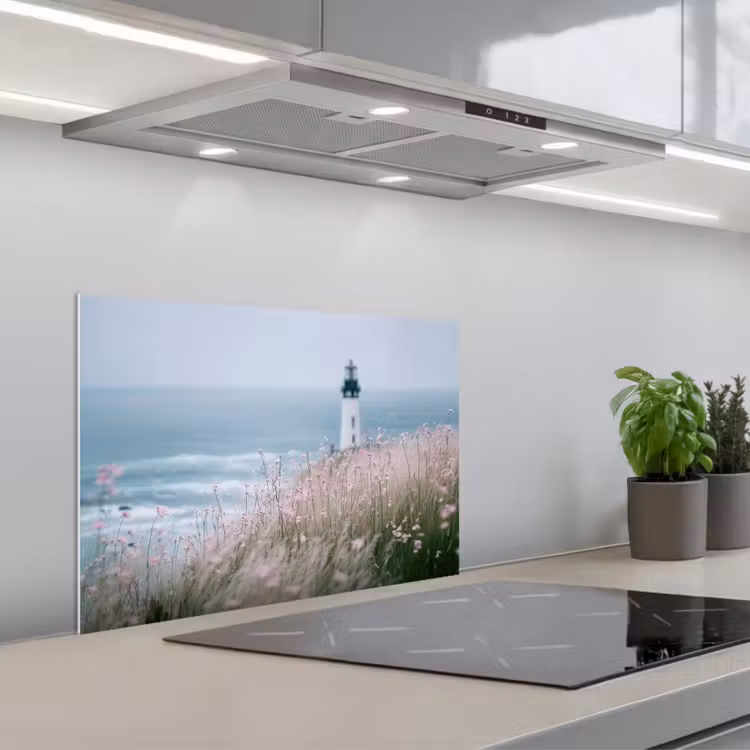 Vuurtoren - Klif - Zee - Bloemen keuken achterwand spatscherm klein -3d_schuin