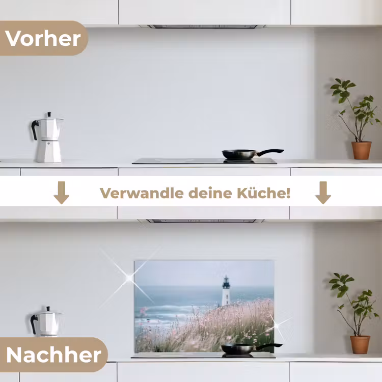 Vuurtoren - Klif - Zee - Bloemen keuken achterwand spatscherm klein -voor_na_DE