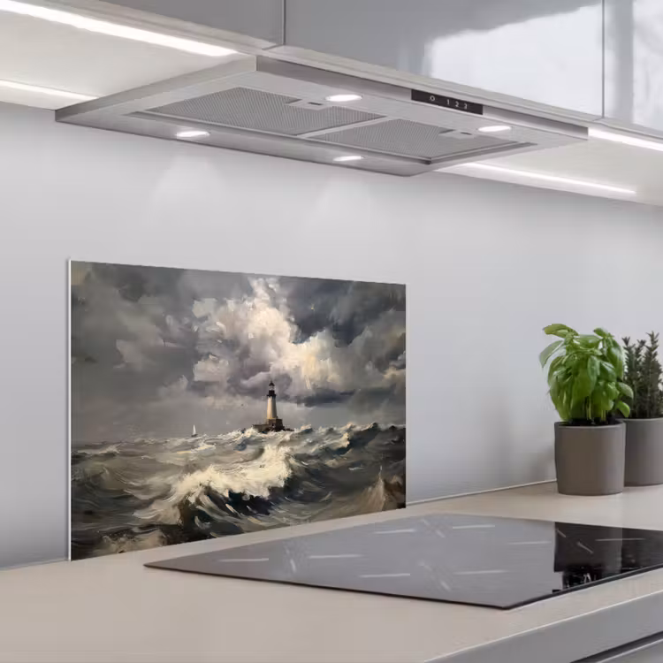 Vuurtoren - Golven - Storm keuken achterwand spatscherm klein -3d_schuin