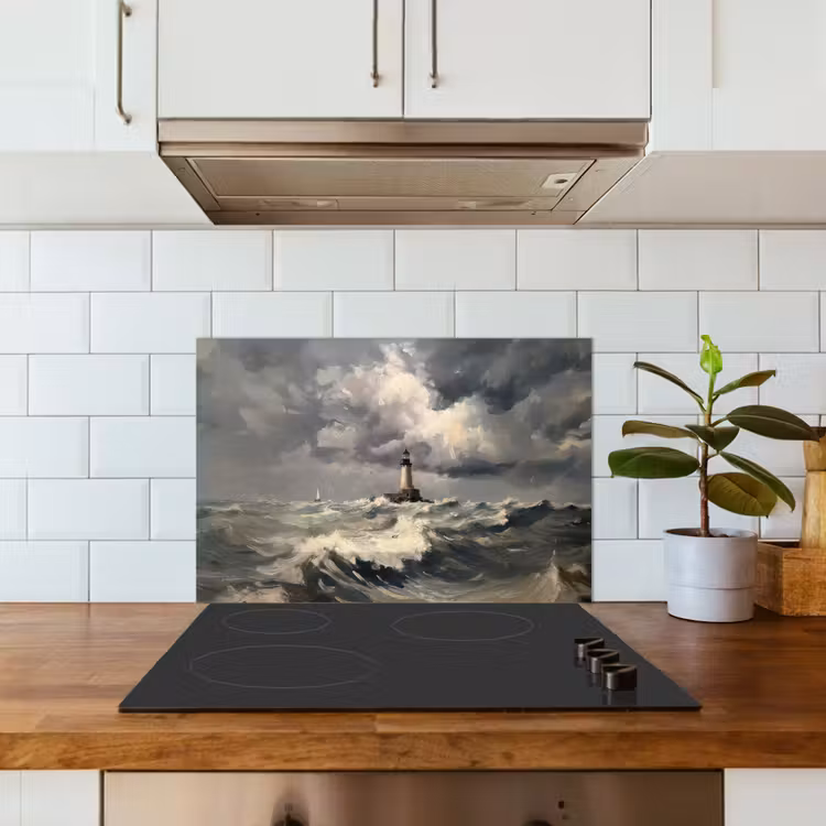 Vuurtoren - Golven - Storm keuken achterwand spatscherm klein -sfeer2