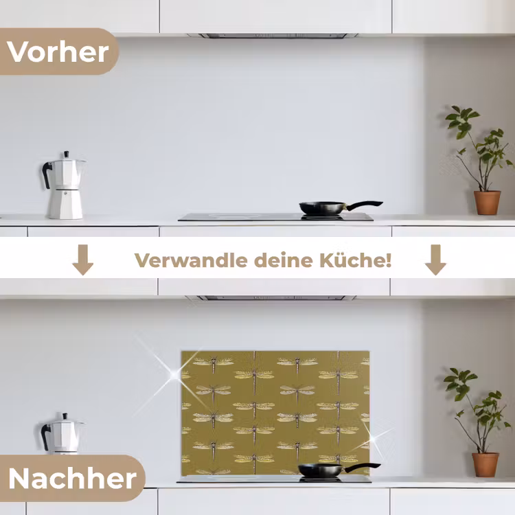 Libellen - Patroon - Groen keuken achterwand spatscherm klein 900 -voor_na_DE