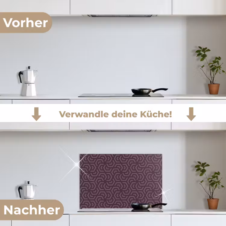 Paars - Geometrisch - Patroon - Donker keuken achterwand spatscherm klein 900 -voor_na_DE