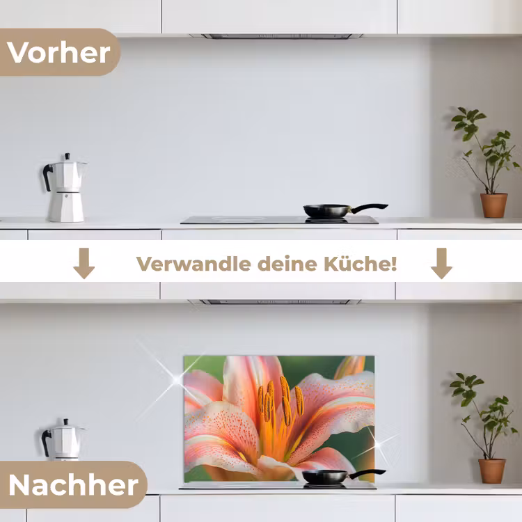 Lelie - Close up - Lichtroze keuken achterwand spatscherm klein -voor_na_DE