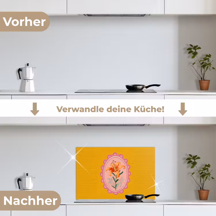 Lelie - Oranje - Lijst - Ovaal keuken achterwand spatscherm klein -voor_na_DE